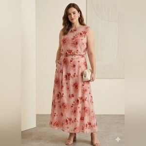August Max Woman Pink 2Pcs Skirt Set Size 18